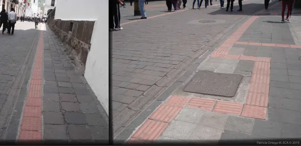 Piso podotáctil, adorno en las aceras